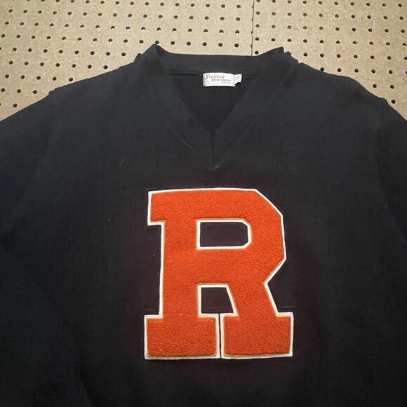 VTG Rutgers Sweater Mens Large Black Letterman Stylized Sportswear Player USA - Picture 4 of 11